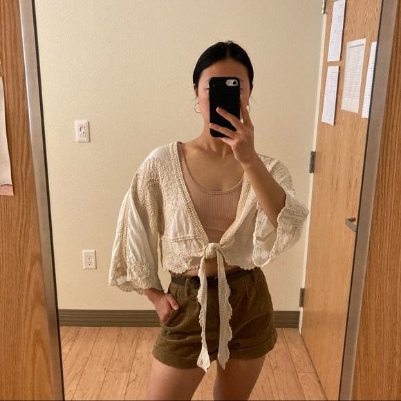 Boho Tie Front Embroidered Top Cider - Picture 3 of 6